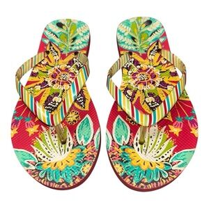 Vera Bradley Flip-Flops Bright Floral & Striped Thong Sandals Size 6